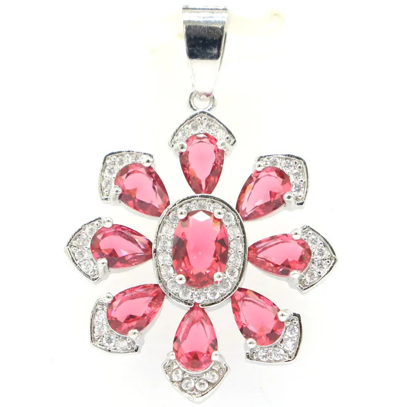 Pretty Pink Rhodolite Garnet CZ Wedding Silver Pendant