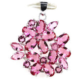 Flowers Pink Tourmaline Green Peridot Aquamarine Pendant