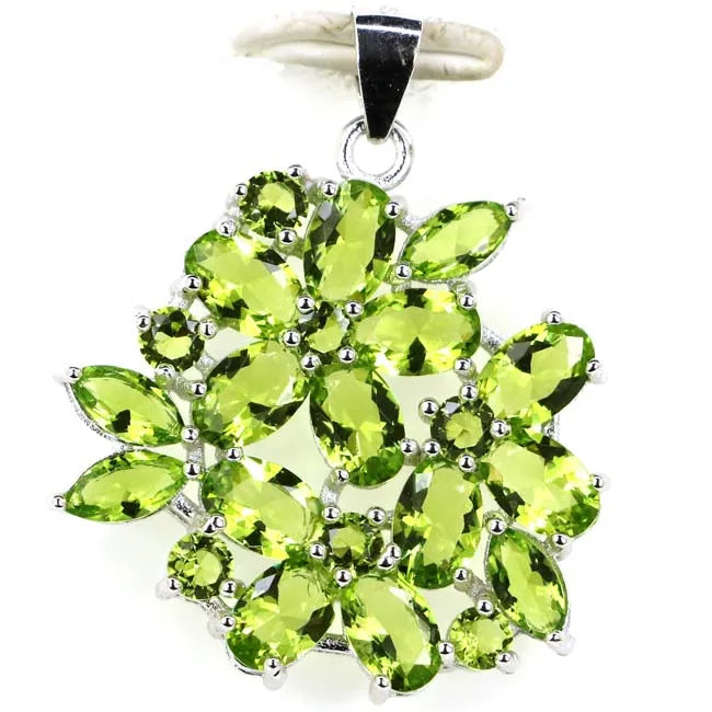 Flowers Pink Tourmaline Green Peridot Aquamarine Pendant