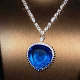 Heart Shape Lab Sapphire Stone Pendant Necklace Silver Zirconia Choker