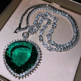 Ocean Heart Necklace Silver CZ Wedding Engagement Long Necklace