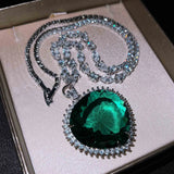 Ocean Heart Necklace Silver CZ Wedding Engagement Long Necklace