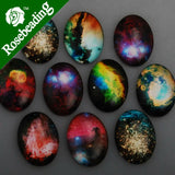 Mixed Starry Night Pattern Glass Cabochon 30x40mm Oval Flat Back 10pcs