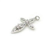 Micro Pave Clear CZ Leaf Cross Charm for DIY Bracelets Necklaces