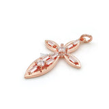 Micro Pave Clear CZ Leaf Cross Charm for DIY Bracelets Necklaces