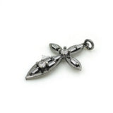 Micro Pave Clear CZ Leaf Cross Charm for DIY Bracelets Necklaces