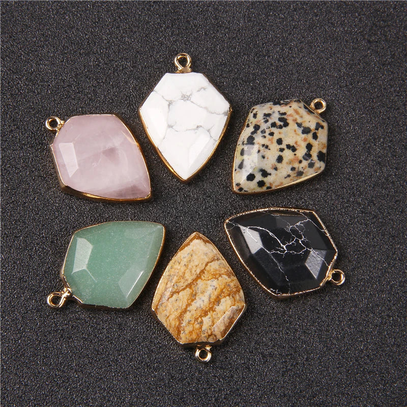 Geometric Quartz Dalmation Stone Pendants 2PCS