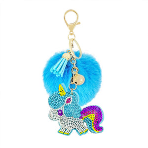 Animal Key Clasp with Pom Pom Hair Ball Unicorn Butterfly