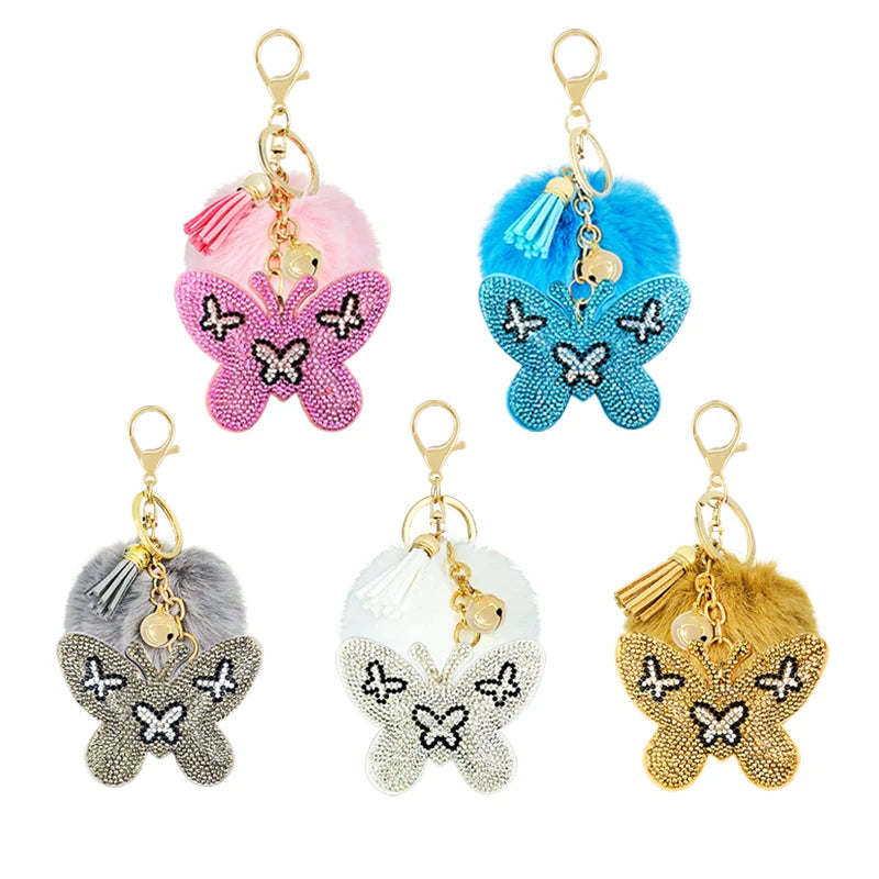 Animal Key Clasp with Pom Pom Hair Ball Unicorn Butterfly