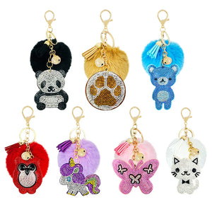 Animal Key Clasp with Pom Pom Hair Ball Unicorn Butterfly