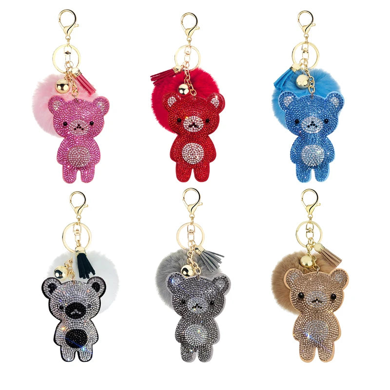 Animal Key Clasp with Pom Pom Hair Ball Unicorn Butterfly