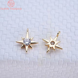6PCS 11MM 24K Plated Brass Zircon Six-star Charms Pendants