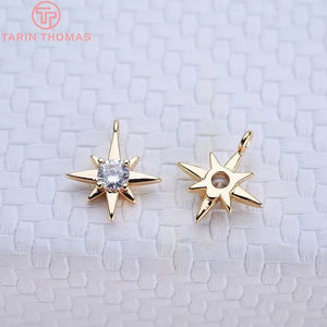 6PCS 11MM 24K Plated Brass Zircon Six-star Charms Pendants