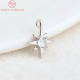 6PCS 11MM 24K Plated Brass Zircon Six-star Charms Pendants