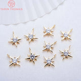 6PCS 11MM 24K Plated Brass Zircon Six-star Charms Pendants