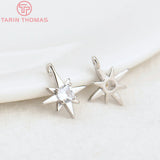 6PCS 11MM 24K Plated Brass Zircon Six-star Charms Pendants