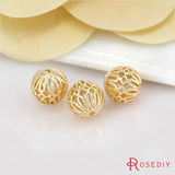 10PCS 11.5MM High Champagne Brass Hollow Round Beads