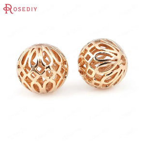 10PCS 11.5MM High Champagne Brass Hollow Round Beads