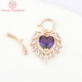 24K Plated Brass Zircon Heart Bracelet Toggle Clasps Jewelry Findings
