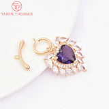24K Plated Brass Zircon Heart Bracelet Toggle Clasps Jewelry Findings