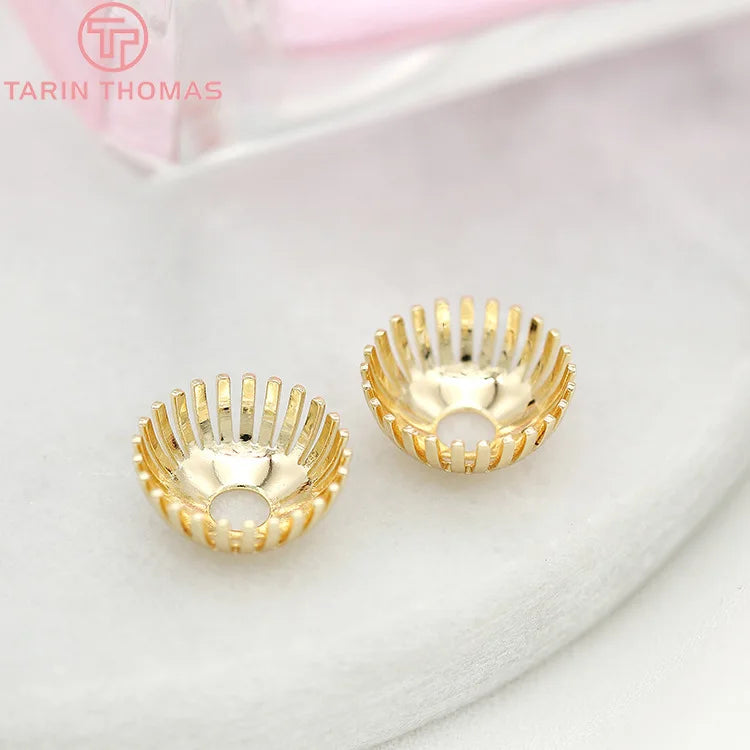 10PCS 15MM 24K Plated Brass Flower Beads Caps Diy Jewelry Findings