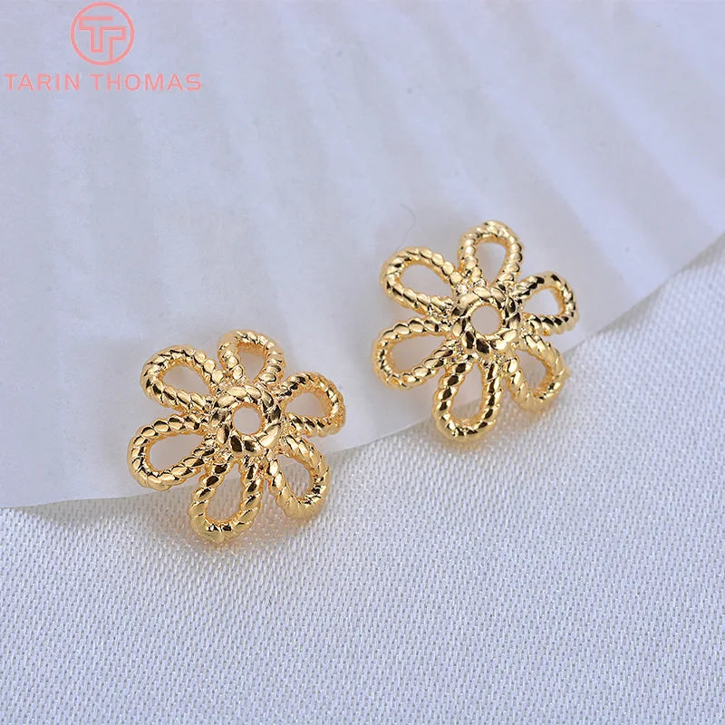 20PCS 11MM 24K Plated Brass Flower Beads Caps DIY Jewelry Accessories