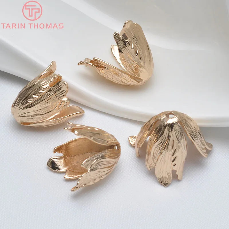 4PCS 22x20MM 24K Plated Brass Speaker Calyx Beads Caps DIY Jewelry Accessories