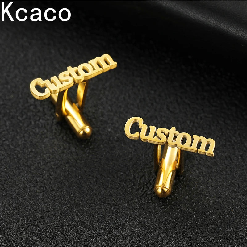 316 Stainless Steel Engraved Initials Cufflinks Men's Buttons Wedding