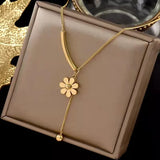 316 Stainless Daisy Necklace Women Tassel Clavicle Chain Jewelry