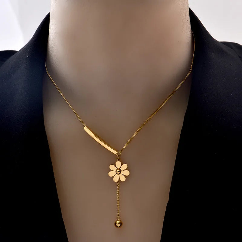 316 Stainless Daisy Necklace Women Tassel Clavicle Chain Jewelry