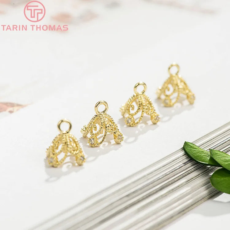 6PCS 5x10MM 24K Plated Brass Flower Beads Caps Tassel DIY Jewelry Findings