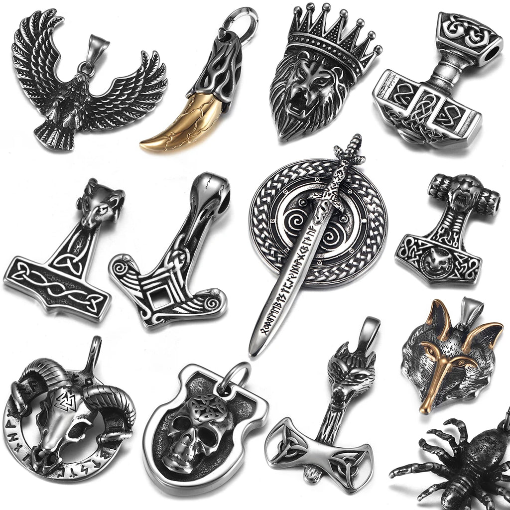 316L Stainless Steel Viking Skull Pendant for Men Necklace Bracelet
