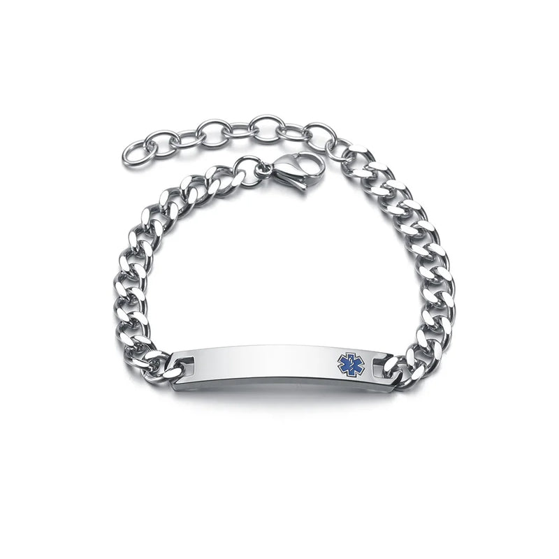 316L Medical Alert Stainless Steel Bracelet Engraved Diabetes Allergy