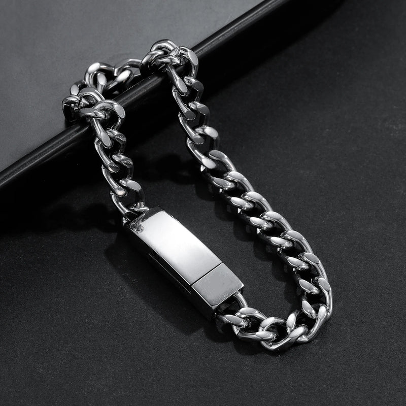 Personalized Date Bracelet for Dad, Engraved Stainless Steel Bangle