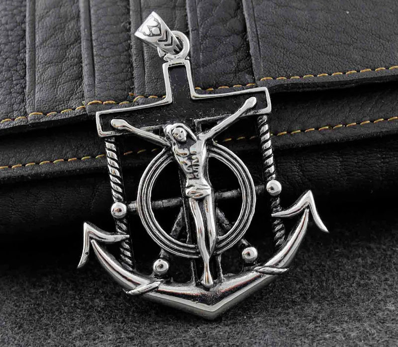 316L Stainless Steel Cross Jesus Boat Anchor Pendant