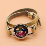 316L Stainless Pearl Locket Leather Bracelet Round Locket Leather Wrap Bracelet