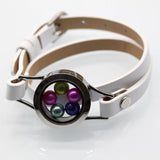 316L Stainless Pearl Locket Leather Bracelet Round Locket Leather Wrap Bracelet