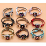 316L Stainless Pearl Locket Leather Bracelet Round Locket Leather Wrap Bracelet