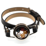 316L Stainless Pearl Locket Leather Bracelet Round Locket Leather Wrap Bracelet