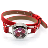 316L Stainless Pearl Locket Leather Bracelet Round Locket Leather Wrap Bracelet
