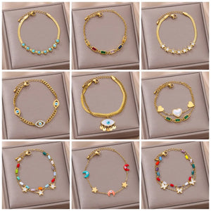 316L Stainless Steel 2-Layer Heart Crystal Charm Bracelet