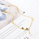 316L Stainless Steel Butterfly Charm Chain Anklet with Tassel for Women