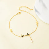 316L Stainless Steel Butterfly Charm Chain Anklet with Tassel for Women