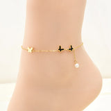 316L Stainless Steel Butterfly Charm Chain Anklet with Tassel for Women