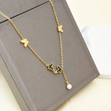 316L Stainless Steel Butterfly Charm Chain Anklet with Tassel for Women