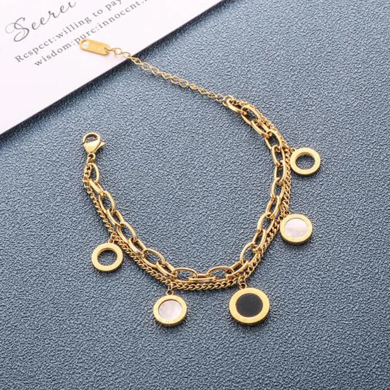 2 Layer Shells Round Chain Bracelets for Women
