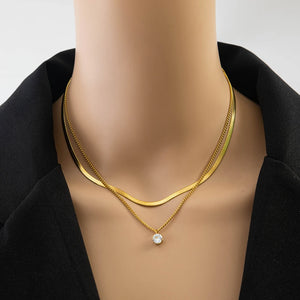 2 Layer Zircon Charms Thick Choker Necklace for Women