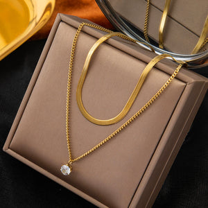 2 Layer Zircon Charms Thick Choker Necklace for Women