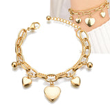 316L Stainless Steel 2 Layer 3 Gradients Love Heart Thick Chain Bracelet