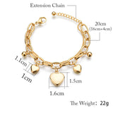 316L Stainless Steel 2 Layer 3 Gradients Love Heart Thick Chain Bracelet
